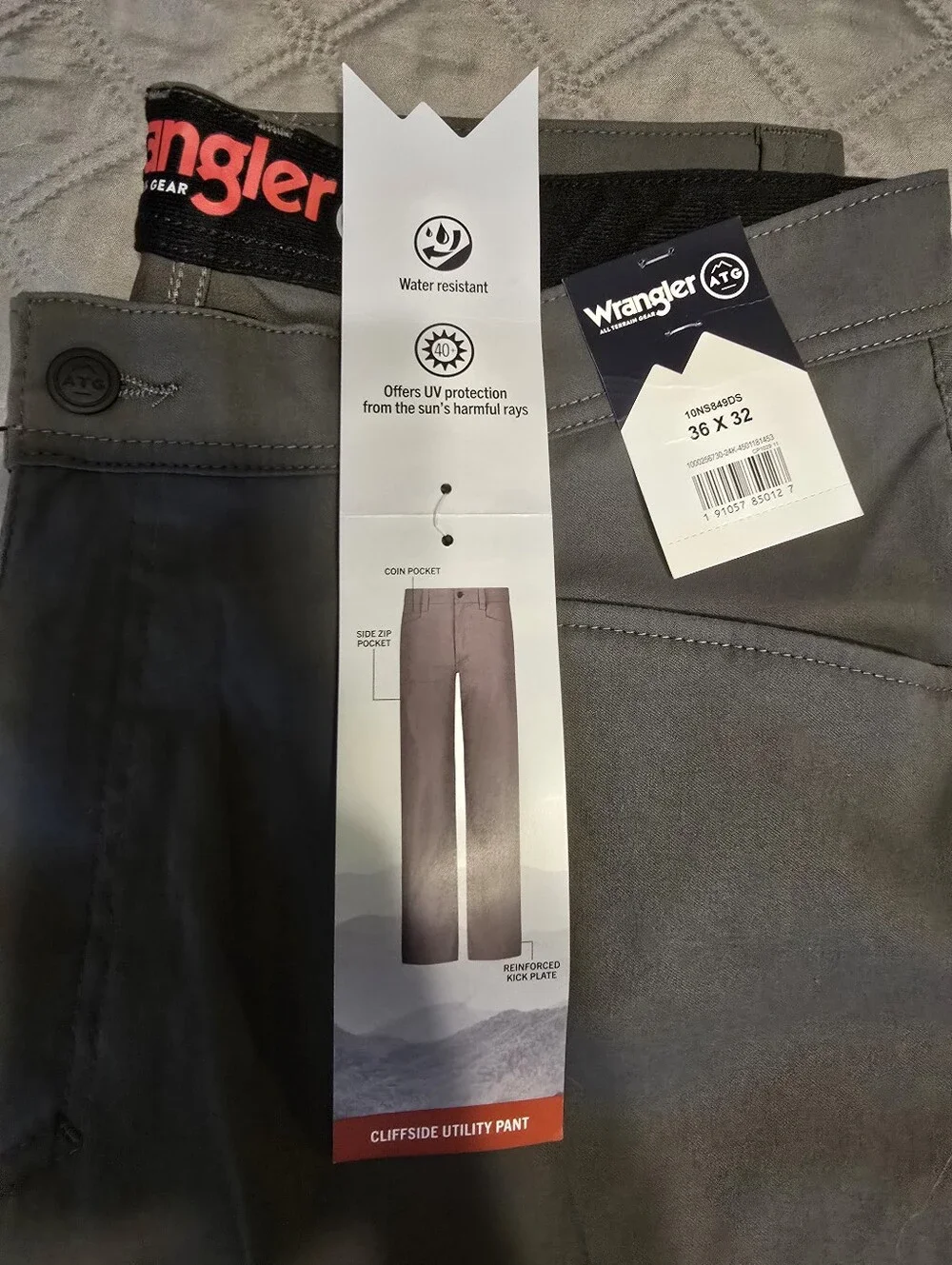 New Mens Wrangler All Terrain Gear Cliffside Utility Pants- Gray- 36x32